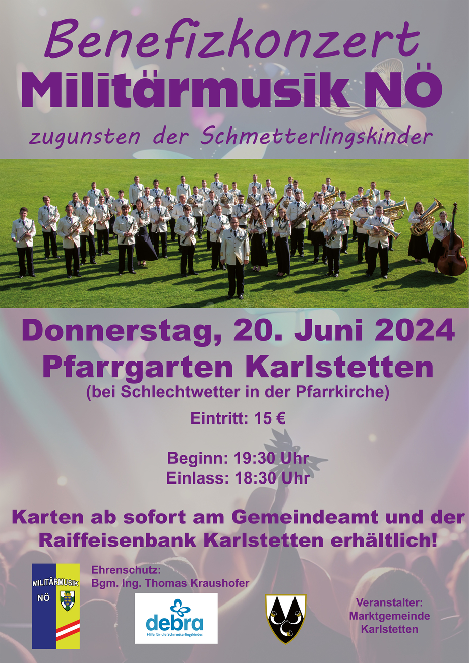 Plakat mit Einladung zum Militärkonzert Karlstetten